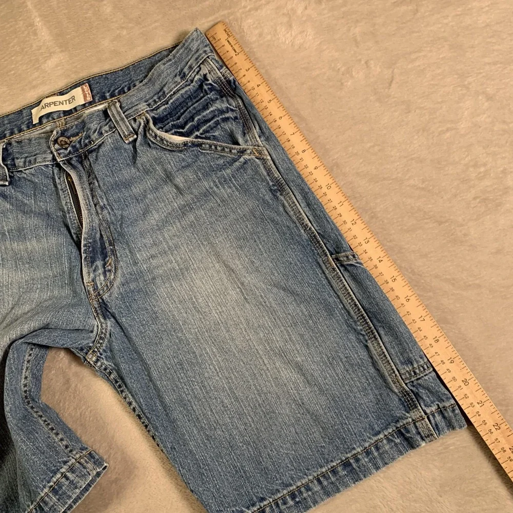 VTG Levis Carpenter Shorts Mens 33 Blue Denim Utility Hammer Loop‎ Workwear Zip